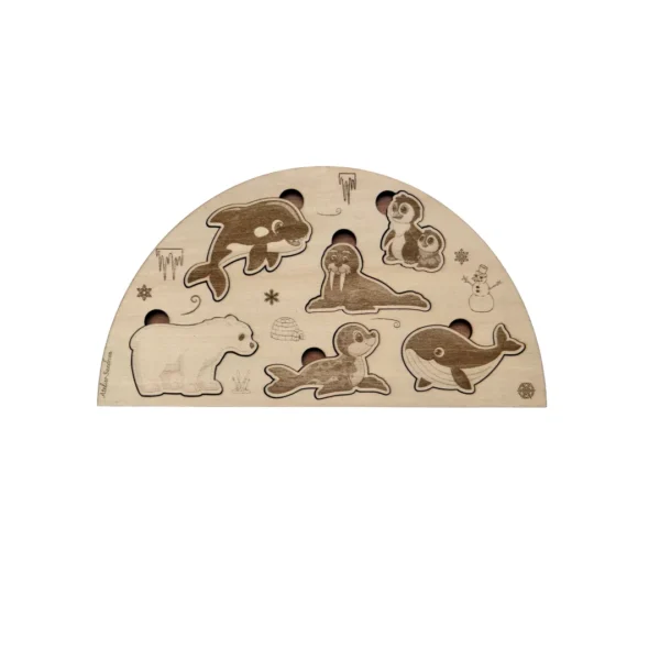 Puzzle en bois animaux arctiques (ours polaire, phoque, morse, baleine) pour enfant, jeu éducatif en bois Atelier Sandrien