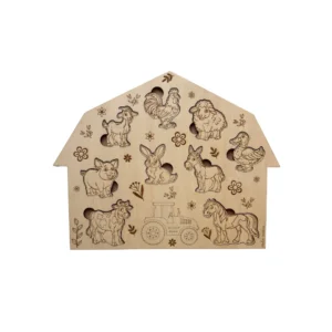 Puzzle en bois - forme de ferme - animaux de la ferme (vache, cochon, mouton, cheval, poule) pour enfant, fabrication artisanale Atelier Sandrien