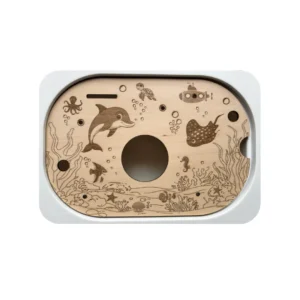 Insert sensoriel animaux marins en bois avec trou central pour activité de transvasement enfant