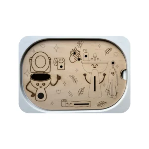 Insert sensoriel en bois autonomie aux toilettes avec WC, papier toilette et accessoires pour apprentissage de l’hygiène enfant