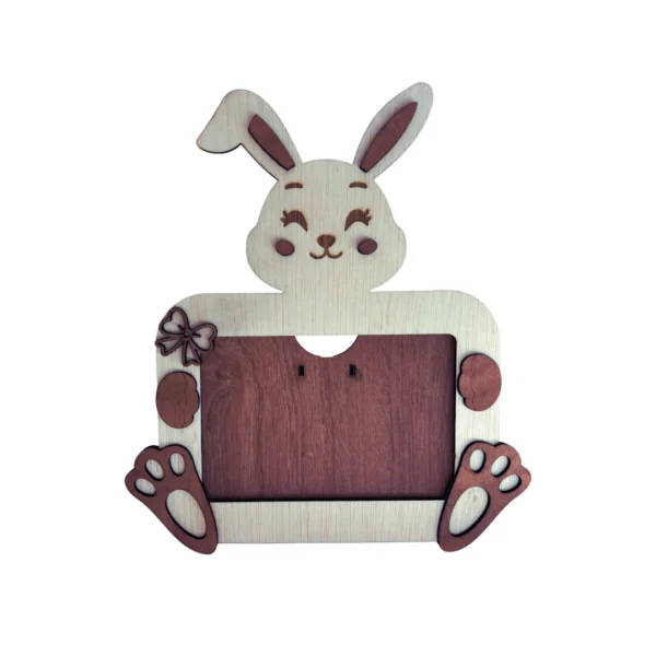 Cadre photo en bois en forme de lapin pour chambre d’enfant avec emplacement photo