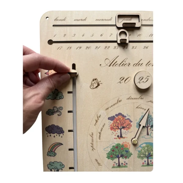 Calendrier du temps - tableau éducatif en bois - main