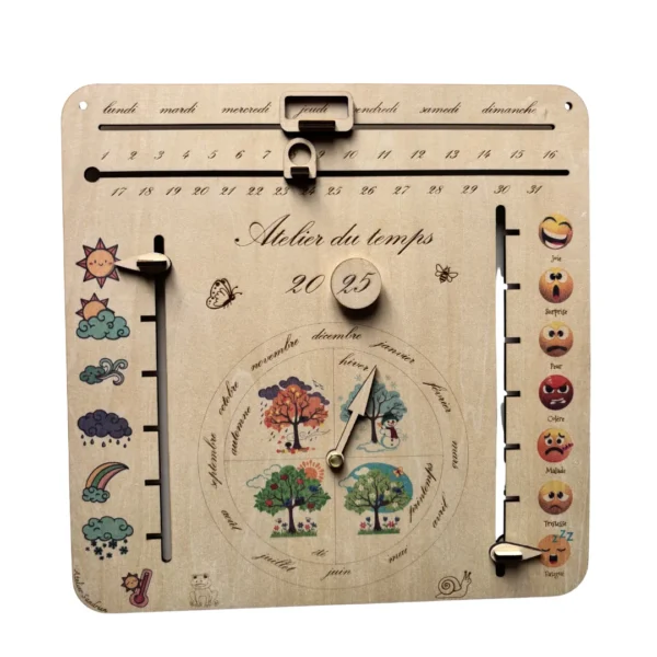Calendrier du temps - tableau éducatif en bois
