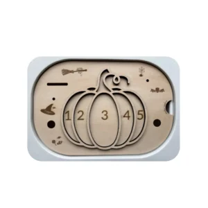 Insert sensoriel en bois citrouille avec chiffres pour activité de comptage, motricité fine et apprentissage des nombres