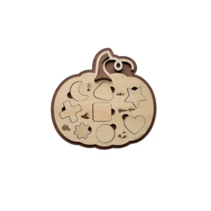 Puzzle en bois en forme de citrouille avec formes géométriques à encastrer, jeu éducatif de motricité fine