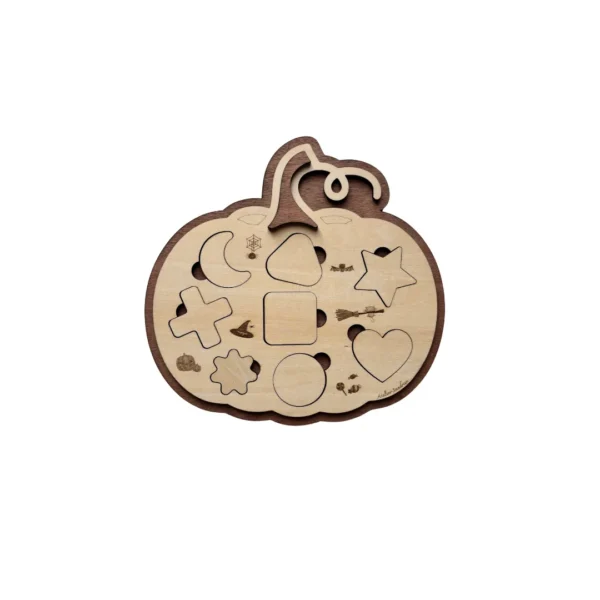 Puzzle en bois en forme de citrouille avec formes géométriques à encastrer, jeu éducatif de motricité fine