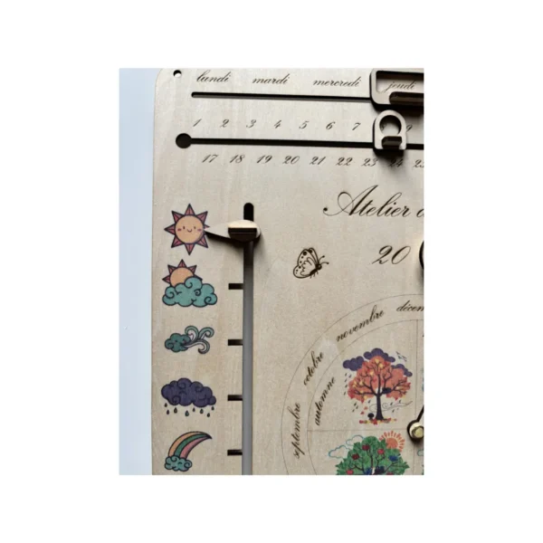 Détail Calendrier du temps - tableau éducatif en bois