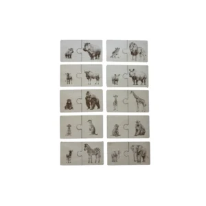 Jeu de mémoire en bois duo safari adulte et bébé, cartes animaux pour enfants