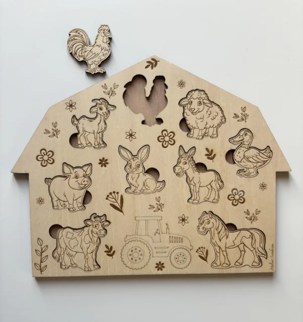 Zoom Puzzle en bois - Les animaux de la ferme - une pièce détachée (le coq)