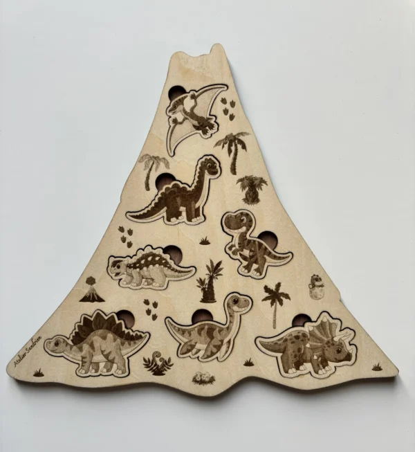 Puzzle en bois - Les dinosaures sur un volcan