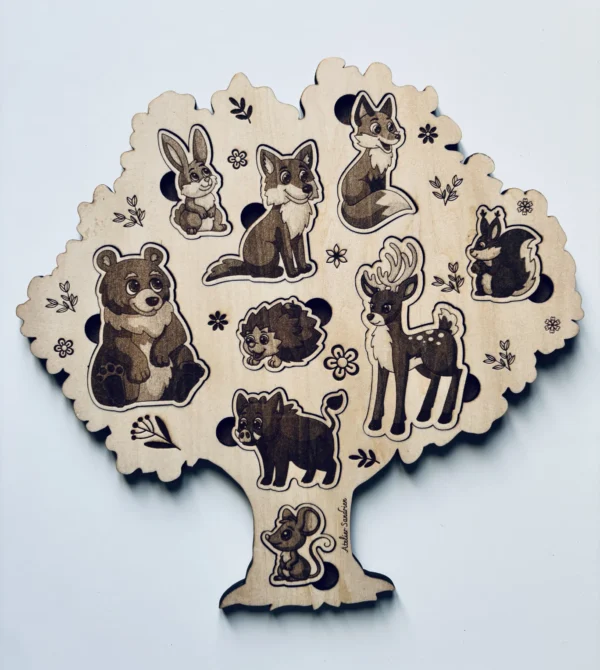 Puzzle forme arbre en bois - Les animaux de la forêt