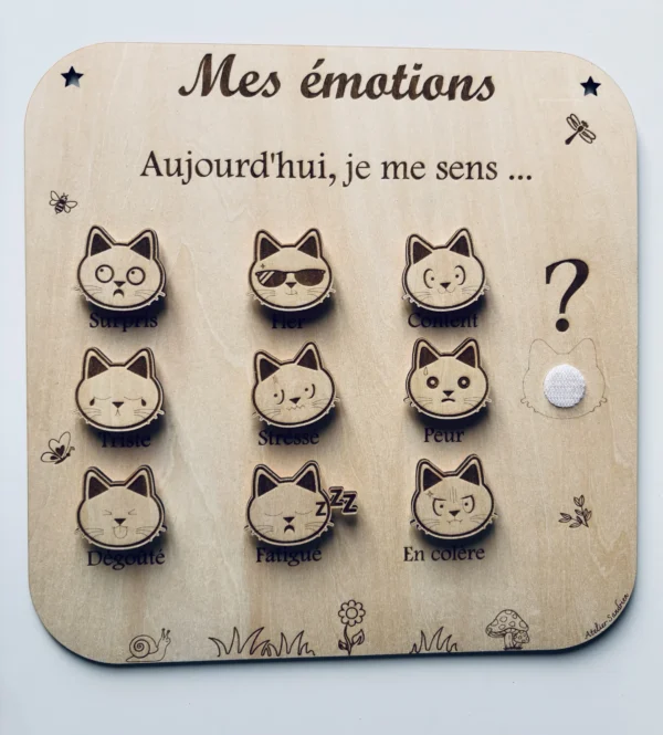 Tableau éducatif en bois - Mes émotions "chat"