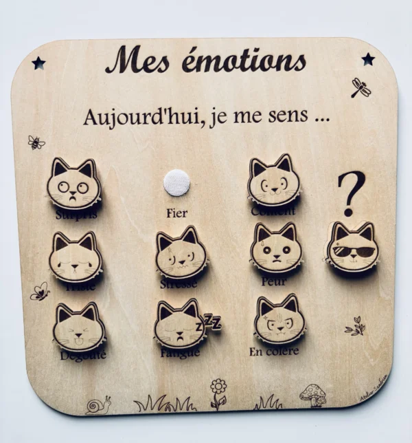 Tableau éducatif en bois - Mes émotions "chat"