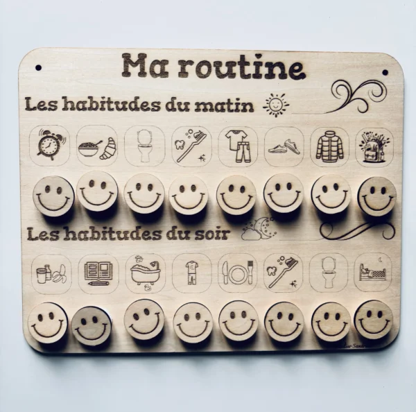 Tableau éducatif en bois - Ma routine matin et soir
