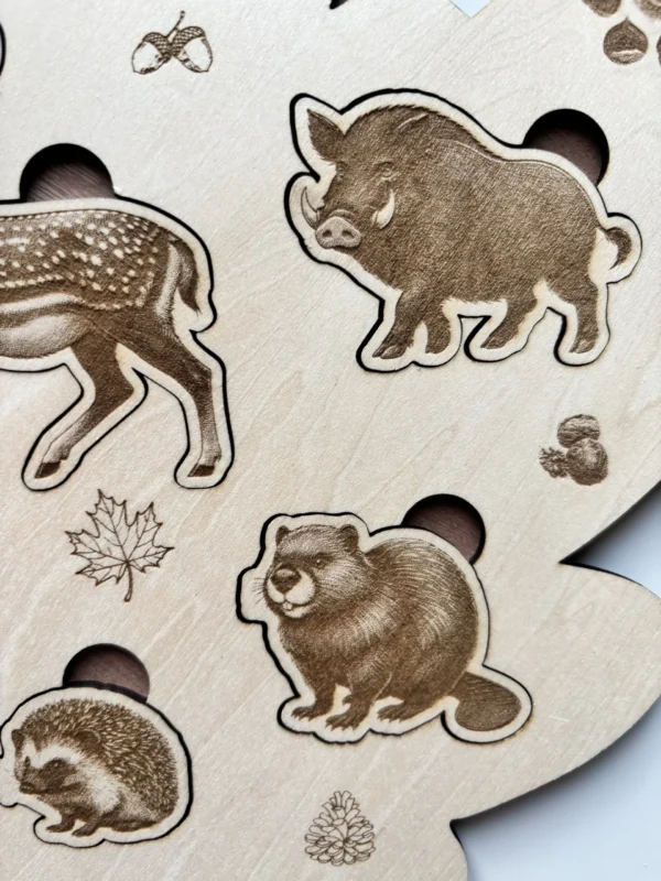 Puzzle forme feuille en bois - Les animaux de la forêt - détail