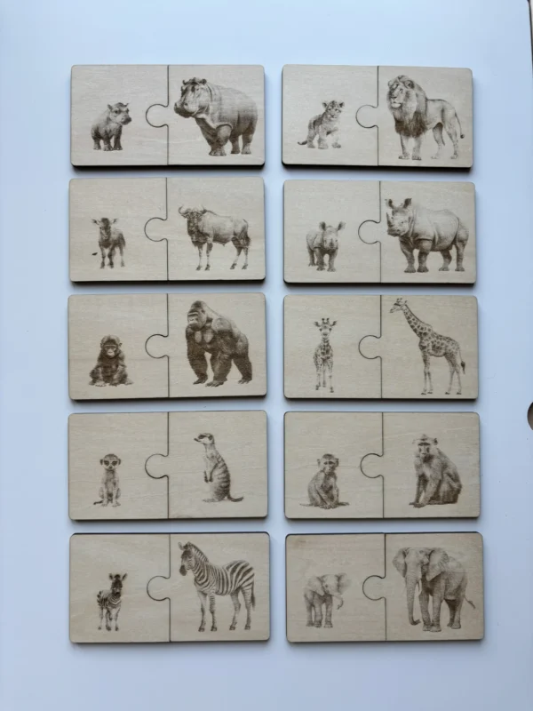 Duo puzzle en bois sur les animaux du safari (1O paires)