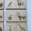 Duo puzzle en bois Safari - zoom famille, lion, rhinocéros, girafe