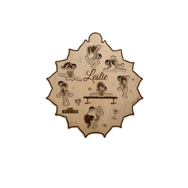 Puzzle en bois sur le thème de la gymnastique avec personnages et prénom
