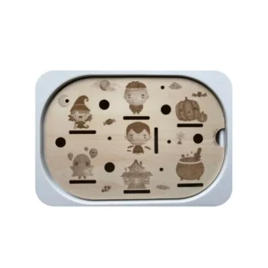 Insert sensoriel Halloween en bois avec personnages et objets pour enfants, activité de tri et de motricité fine