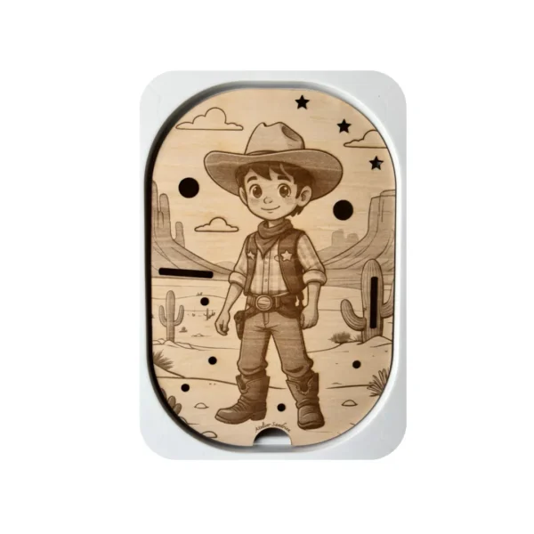 Insert sensoriel petit cowboy en bois pour jeu d’imitation et imagination enfant