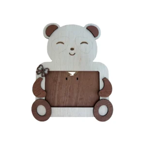 Cadre photo en bois en forme de panda tenant une photo d’enfant