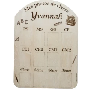Cadre photos de classe en bois personnalisé avec prénom, pour conserver les photos de la maternelle à la 3e