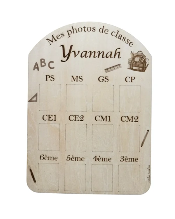 Cadre photos de classe en bois personnalisé avec prénom, pour conserver les photos de la maternelle à la 3e
