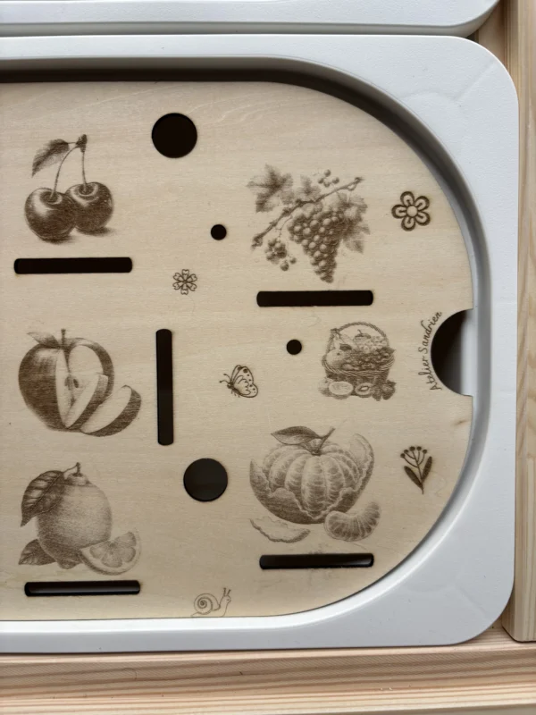 Insert sensoriel en bois - Fruits du verger