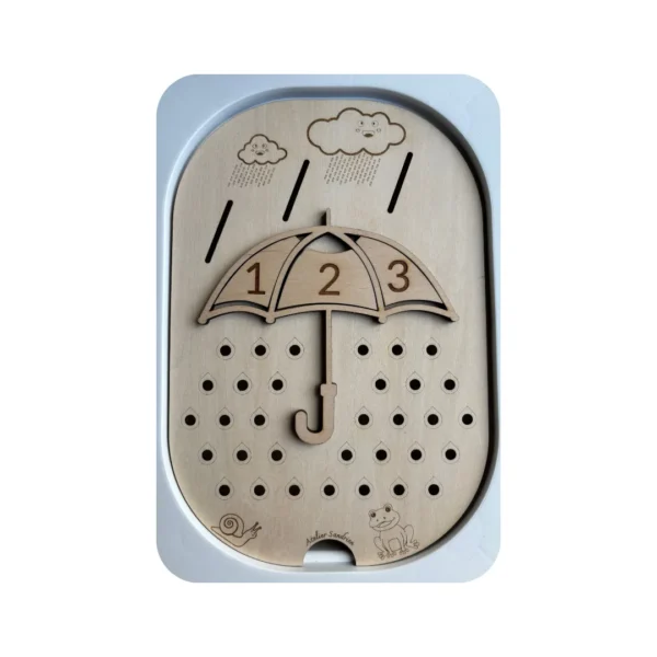 Insert sensoriel en bois parapluie numéroté pour comptage et motricité fine