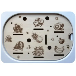 Insert sensoriel en bois avec fruits exotiques pour jeu d’association et vocabulaire Insert sensoriel fruits exotiques