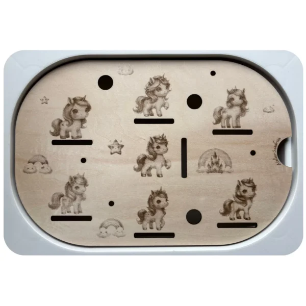 Insert sensoriel en bois avec licornes pour jeu d’association visuelle