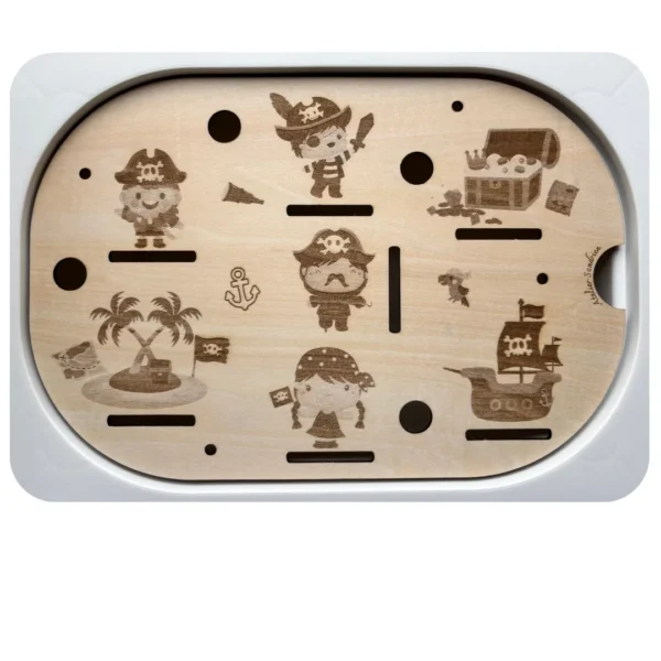 Insert sensoriel en bois pirates version illustrée pour jeu d’imaginaire et repérage