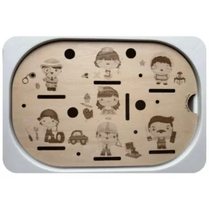 Insert sensoriel en bois représentant différents métiers techniques pour activité de langage et d’association