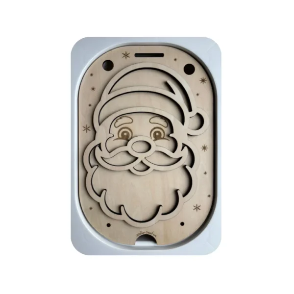 Insert sensoriel en bois Père Noël à remplir avec jetons ou pompons pour activité de transvasement et motricité fine