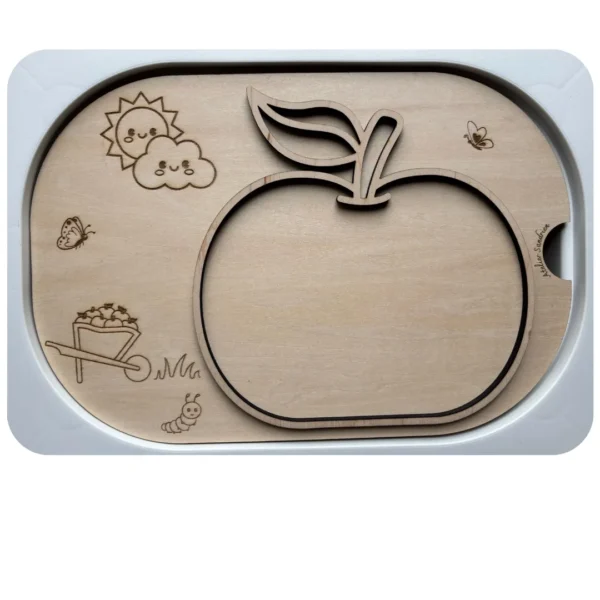 Insert sensoriel en bois pomme à remplir pour transvasement et motricité fine