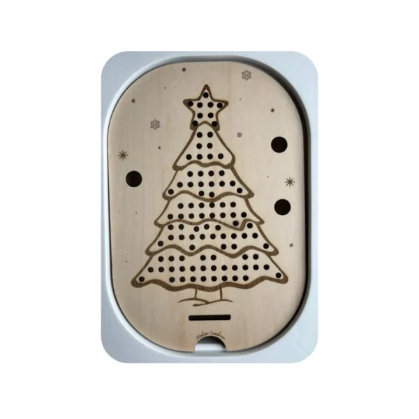 Insert sensoriel en bois sapin de Noël avec trous pour picots et activités de motricité fine