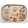 Insert sensoriel en bois représentant les transports du quotidien (bus, camion, voiture, avion, hélicoptère) pour jeux d’association et d’ob