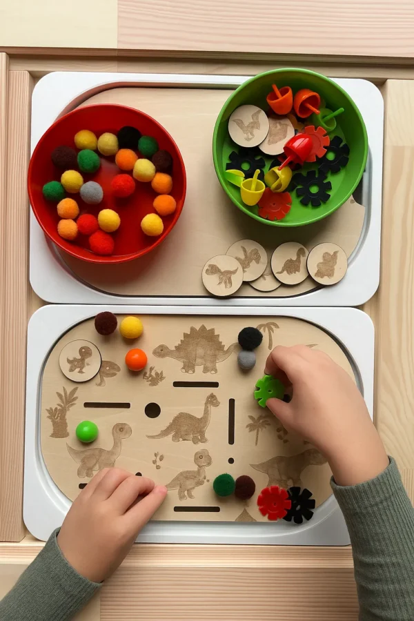 Insert sensoriel dinosaures en bois  - version illustrée