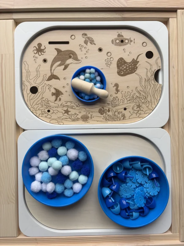 Insert sensoriel en bois - Animaux marins emplacement gobelet