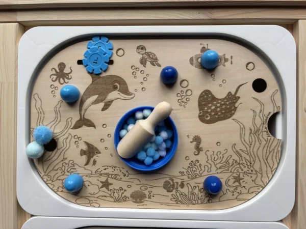 Insert sensoriel en bois - Animaux marins emplacement gobelet