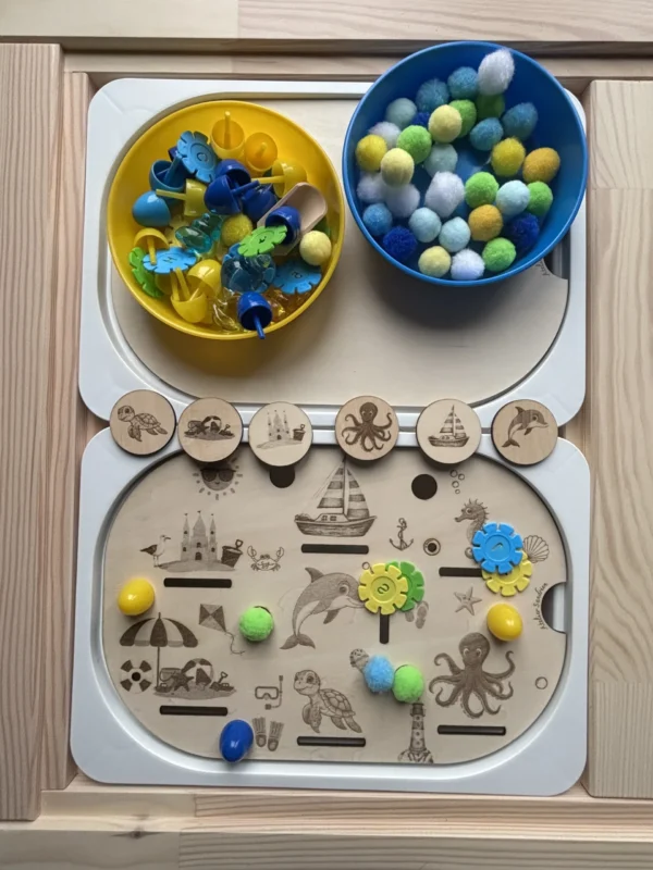 Insert sensoriel en bois - Animaux marins et plage