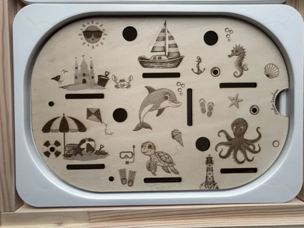 Insert sensoriel en bois - Animaux marins et plage