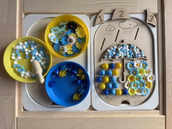 Insert sensoriel en bois - Parapluie numéroté