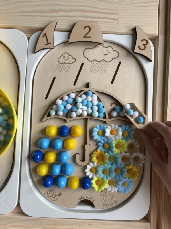 Insert sensoriel en bois - Parapluie numéroté