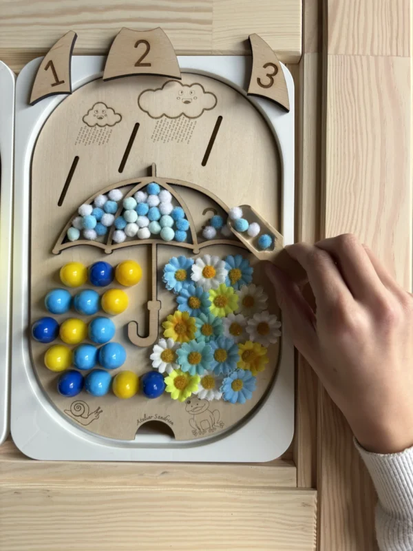 Insert sensoriel en bois - Parapluie numéroté