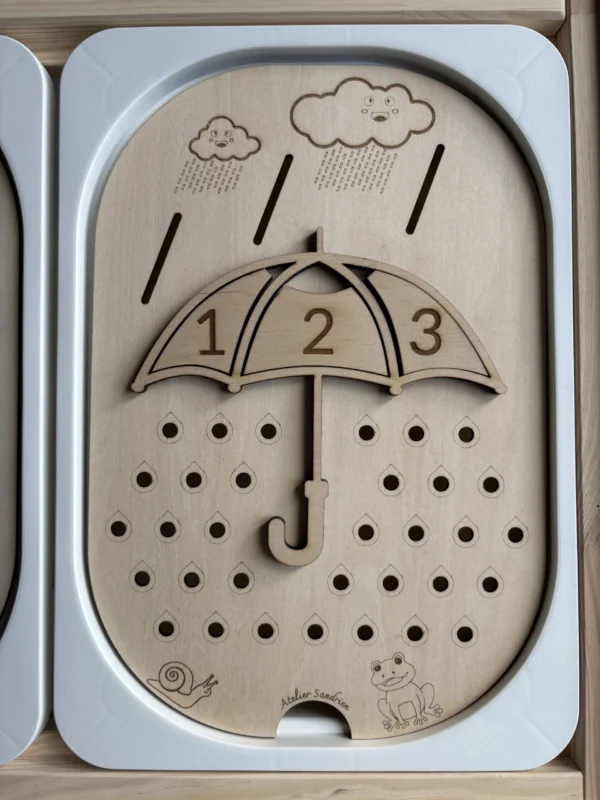 Insert sensoriel en bois - Parapluie numéroté