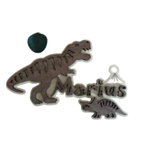 Plaque de porte en bois avec dinosaure et prénom d’enfant, décoration de chambre personnalisée
