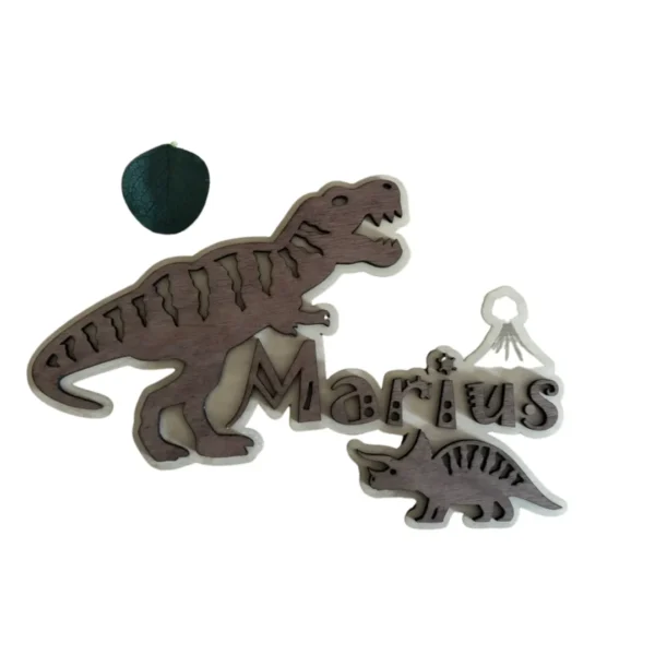 Plaque de porte en bois avec dinosaure et prénom d’enfant, décoration de chambre personnalisée