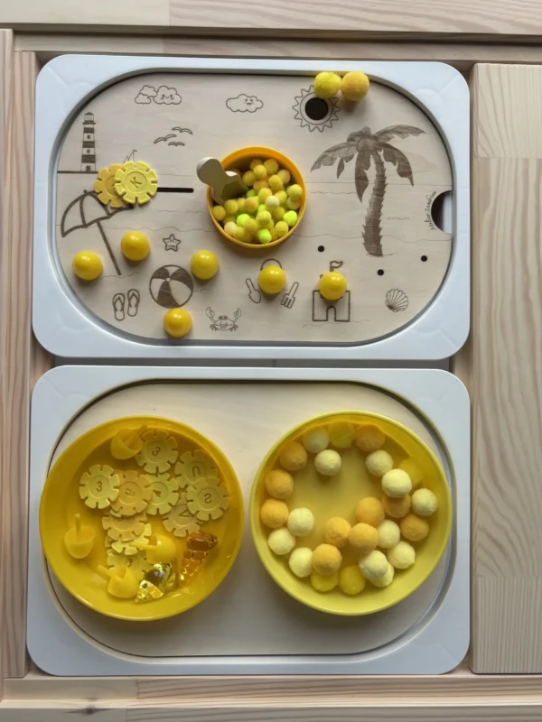 Insert sensoriel en bois - Décor de plage emplacement gobelet