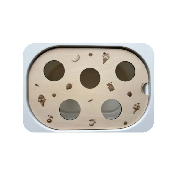 Support en bois porte cones pour activité de transvasement enfant - insert sensoriel en bois